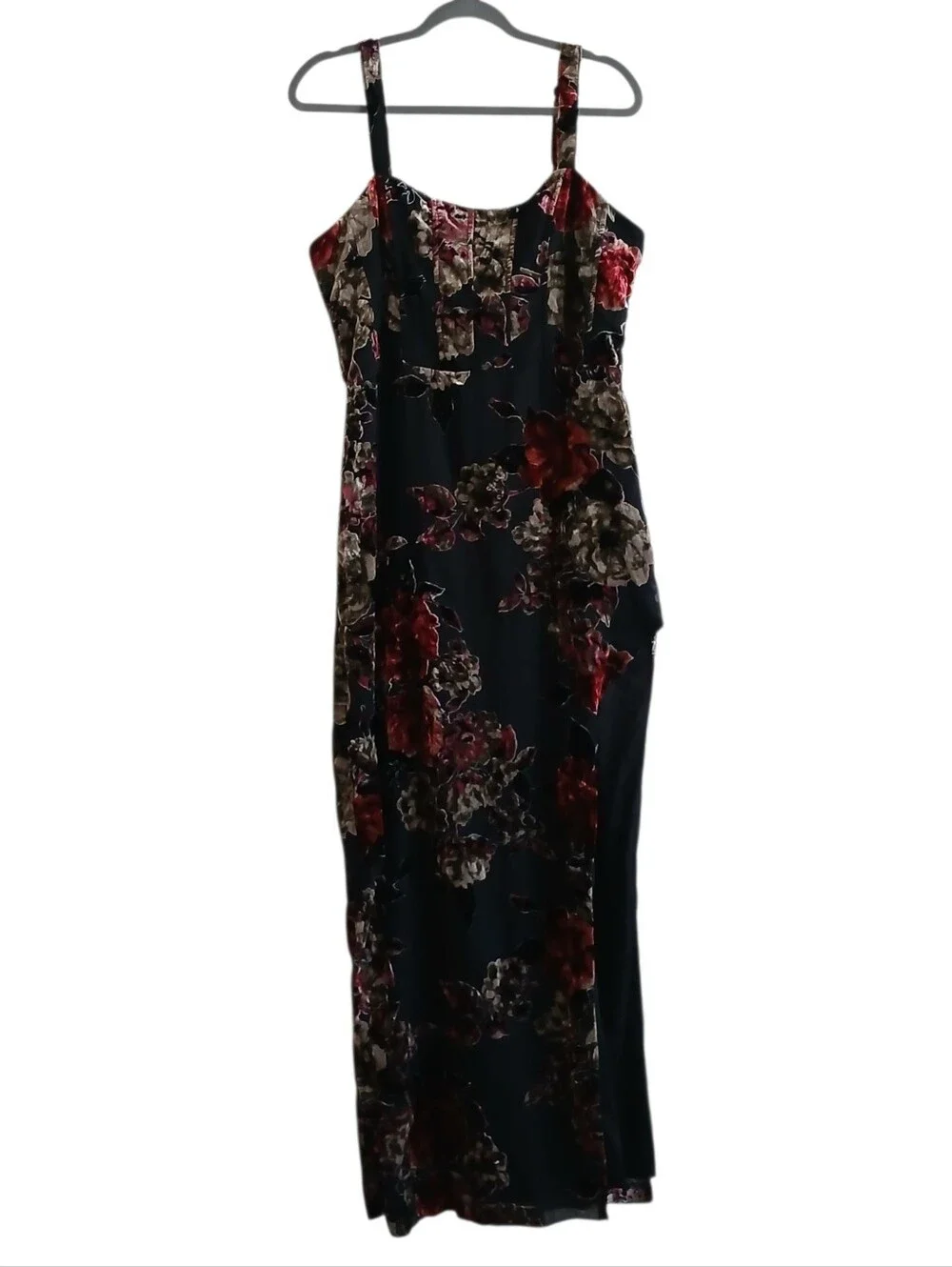 LULU'S Velvet Burnout Bustier Maxi Dress Women's XL Black High Slit Boning Goth - Picture 2 of 12